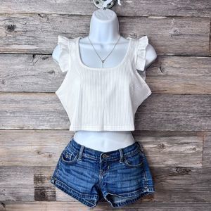 Boutique Brand White Ruffle Strap Ribbed Sleeveless Crop Top Bralette 💗